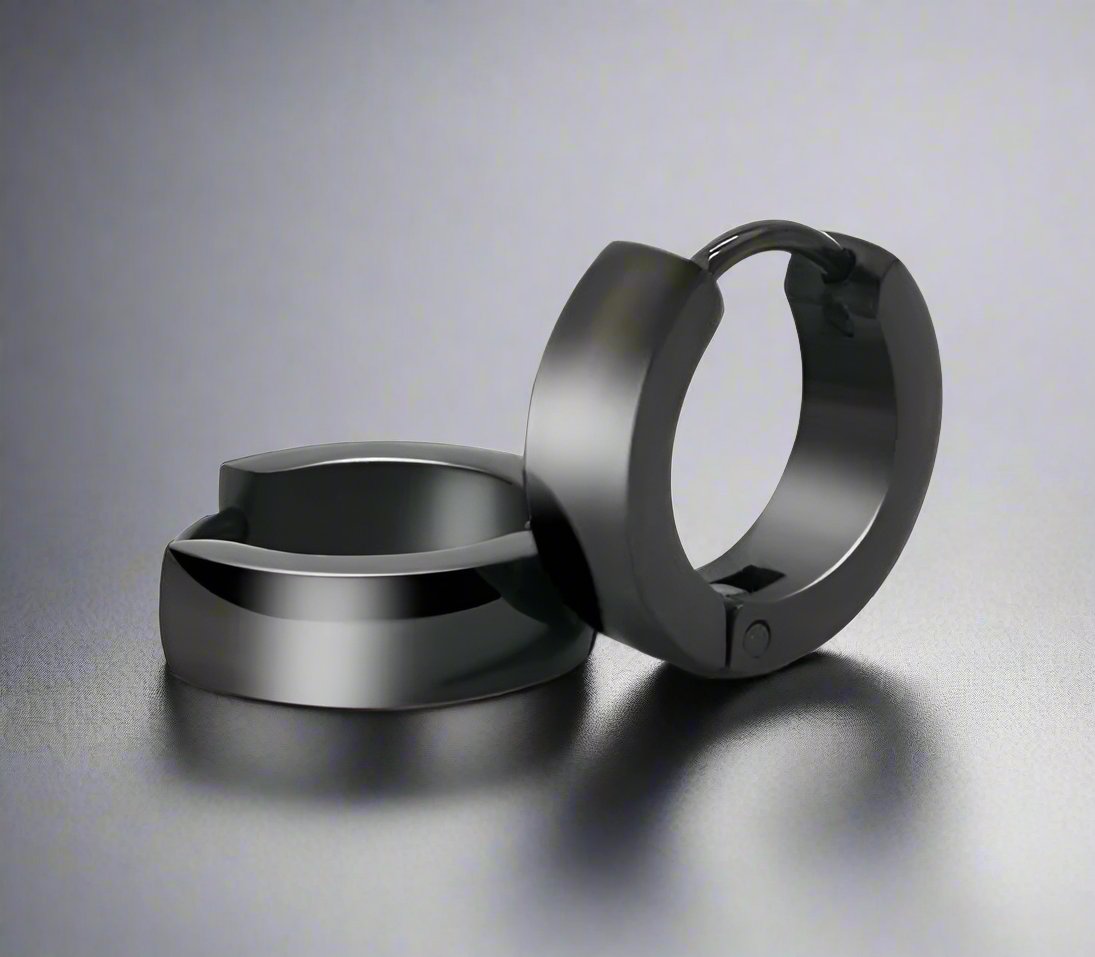 HUGGIE BLACK - Titanium Steel Stud Earrings for Men & Boys.