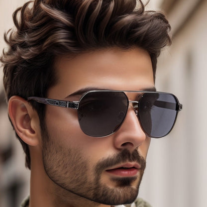 2105 Dark Hex -  Aviator  Style - HD Polarised Sunglasses for Men - UV400 Protection, Stainless Steel Frame, Matte Black (Copy)