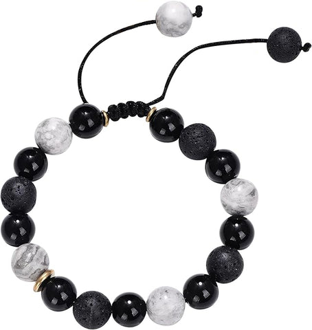 MAGIC NIGHT  - Beads Bracelet with Natural Stone - Stretch / Adjustable Bracelet for Men & Boys