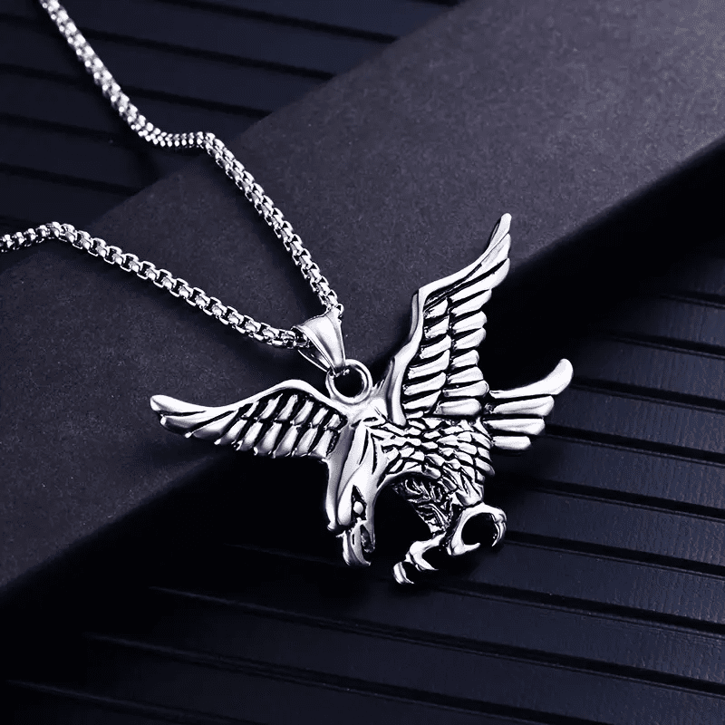 EAGLE-HUNTER (T) - Pure Titanium Steel Pendant with Stainless Steel 24inch Round Box Chain, European trending Style for Men & Boy