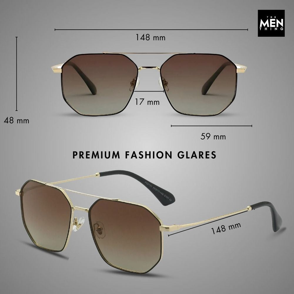 2131 - COSMIC FADE - HD Polarised Sunglasses for Men - UV400 Protection, Stainless Steel Frame - Gold Gradient Brownish