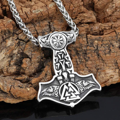 VIKING THOR MJOLNIR SILVER - Pure Titanium Steel Necklace with 24 inch Chain for Men & Boys