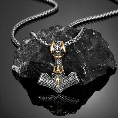 VIKING NORSE MJOLNIR GOLD  - Pure Titanium Steel Necklace with 24 inch Chain for Men & Boys