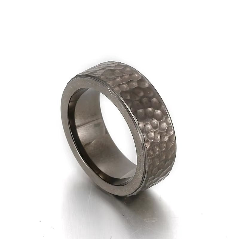 BLACK TITANIUM HAMMERED RING - Silver Ring - Pure Titanium Steel Ring for Men Size - 21