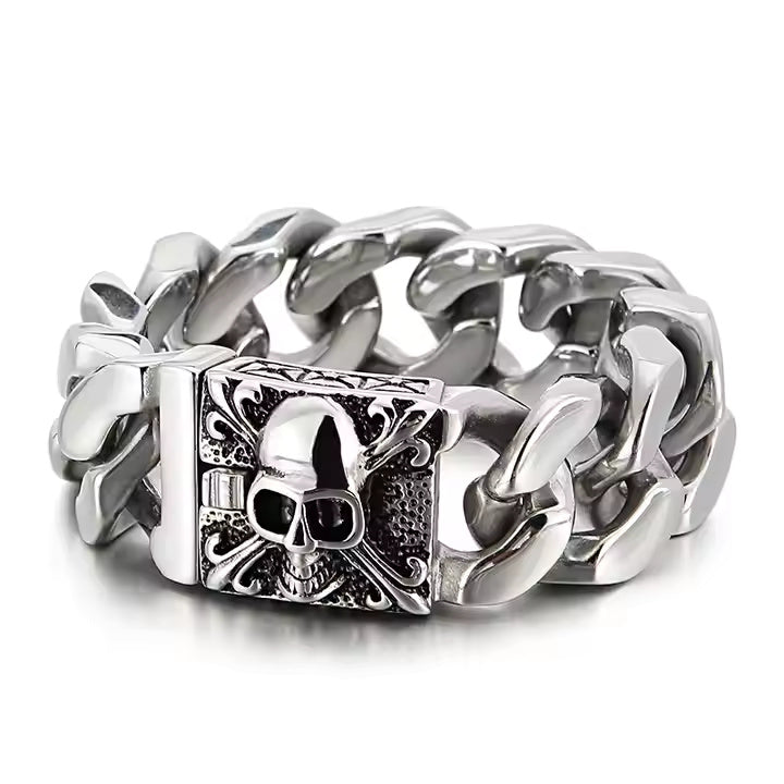 SKULL KING BRACELET - 20mm Pure Titanium Steel Bracelet, Heavy Biker Bracelet for Men & Boy (8inch)