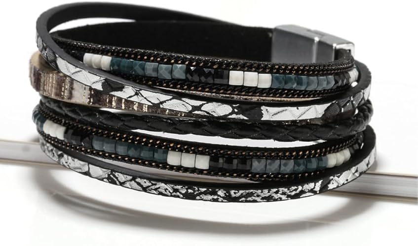 BOHEMIAN BLISS - Multiple Genuine Braided Leather Bracelet Set for Men & Boys (8 inch)