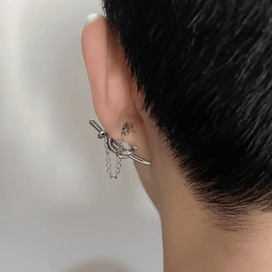 THE MEN THING SAMURAI - Titanium Steel Stud Earrings for Men & Boys.