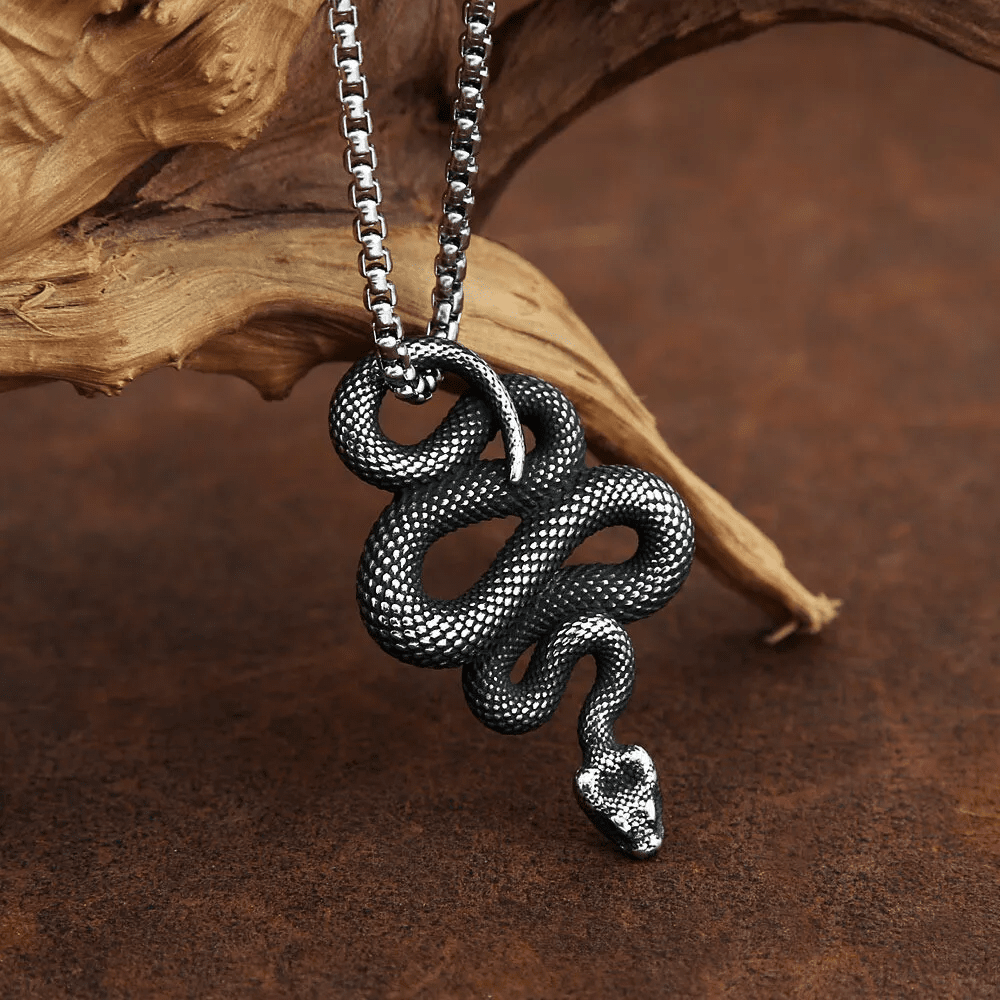 SILVER GUARDIAN SNAKE - Pure Titanium Steel Pendant with 24inch Round Box Chain for Men & Boys