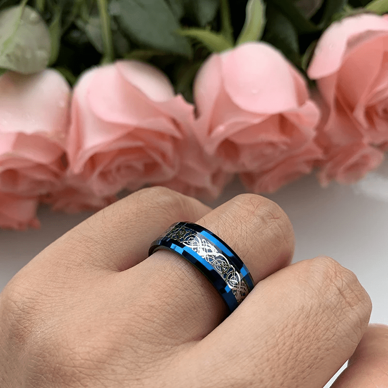 DRACONIC BLUE - Titanium Steel Ring for Men and Boys (Size-22)