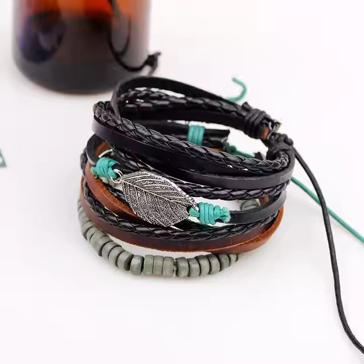 IRONFANG WRAP - 3 Pcs Genuine Braided Leather Bracelet Set for Men & Boys (8 inch)