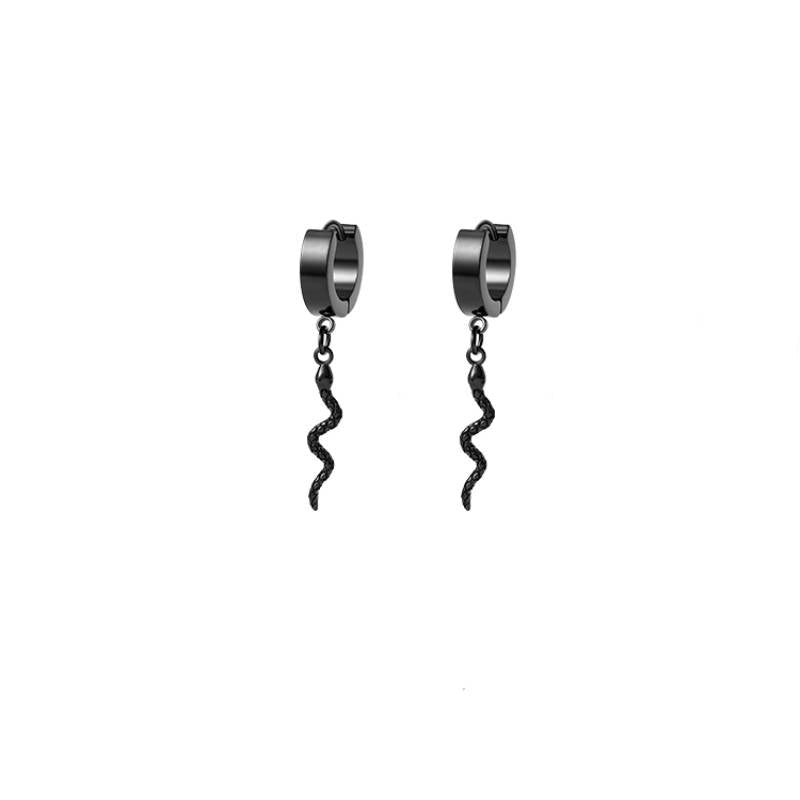 SNAKLET BLACK - Titanium Steel Hoop Earrings for Men & Boys