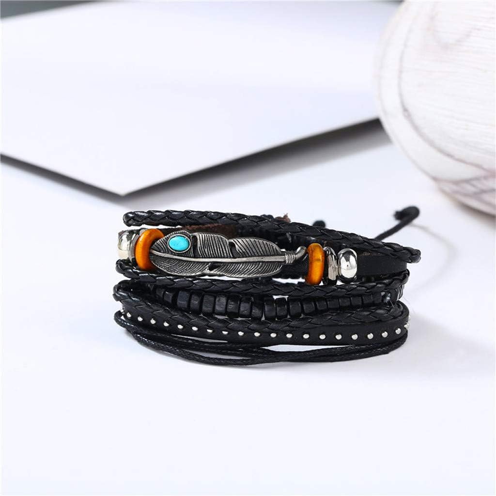 STORMWEAVER - 3 Pcs Genuine Braided Leather Bracelet Set for Men & Boys (8 inch)