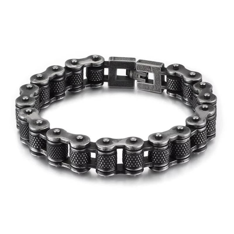 BIKER CHAIN BRACELET - 13mm Pure Titanium Steel Bracelet, Black Plated Antique Matt Finish Bracelet for Men & Boy (8inch)