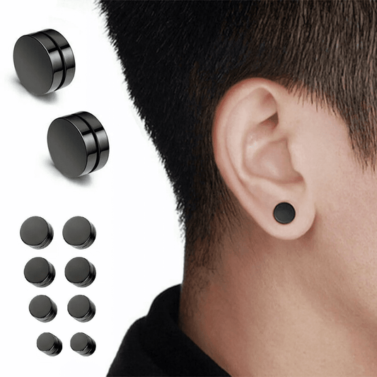 ROUND BARBELL - BLACK - Magnetic Non-Piercing Pure Titanium Steel Earring for Men & Boys (14mm to 6mm ) (1 Pcs)