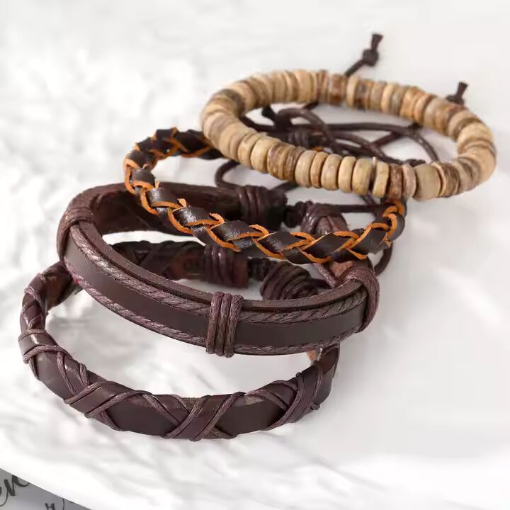 SURVIVOR’S STRAND - 4 Pcs Genuine Braided Leather Bracelet Set for Men & Boys (8 inch)