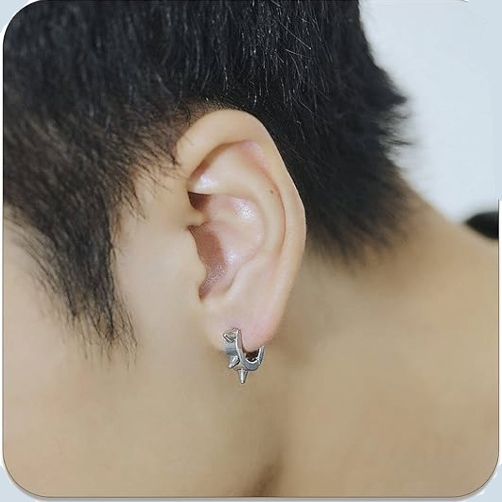 SPYRAL SILVER - Titanium Steel Stud Earrings for Men & Boys