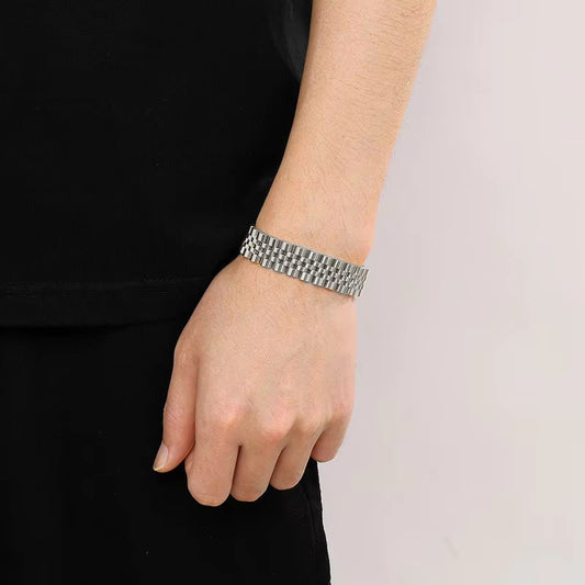 SILVER GRID BRACELET - 8mm Pure Silver Titanium Stainless Steel Bracelet, Silver Chain Bracelet for Men & Boy (8inch)