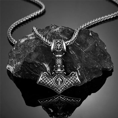 VIKING NORSE MJOLNIR SILVER  - Pure Titanium Steel Necklace with 24 inch Chain for Men & Boys