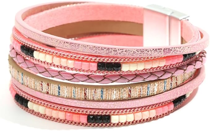 REGALIA - Peach Genuine Braided Leather Bracelet Set for Men & Boys (8 inch)