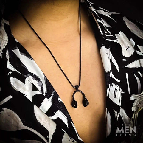 HEADPHONE BLACK (A) -  Alloy Pendant with Stainless Steel 24inch Round Box Chain for Men, American trending Style for Men & Boy