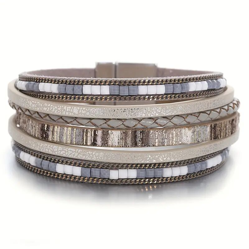 REGALIA - Gray Genuine Braided Leather Bracelet Set for Men & Boys (8 inch)