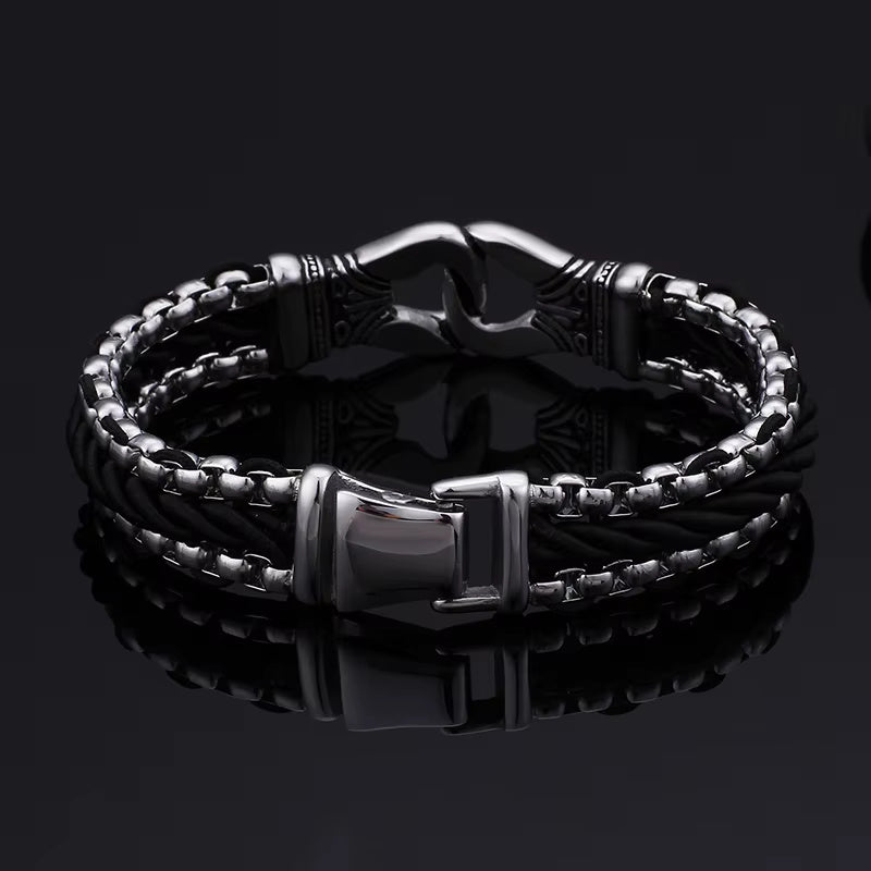 TRIBAL LINK BRACELET - 17mm Pure Titanium Steel Bracelet, Silver Plated Antique Matt Finish Bracelet for Men & Boy (8inch)