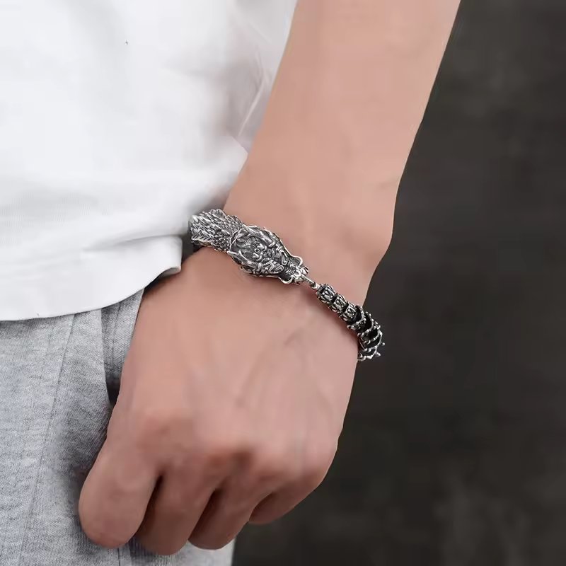 DRAGONHOOP - 13mm Pure Titanium Steel Bracelet, Bracelet with hook buckle for Men & Boy (8inch)