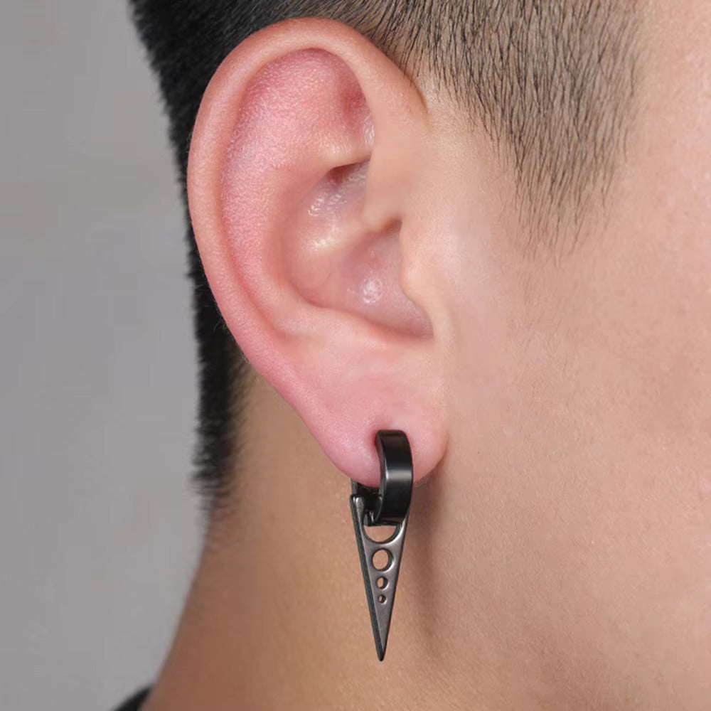 SPIKE DROP BLACK- Pure Titanium Steel Ear Hoop Earrings for Men & Boys