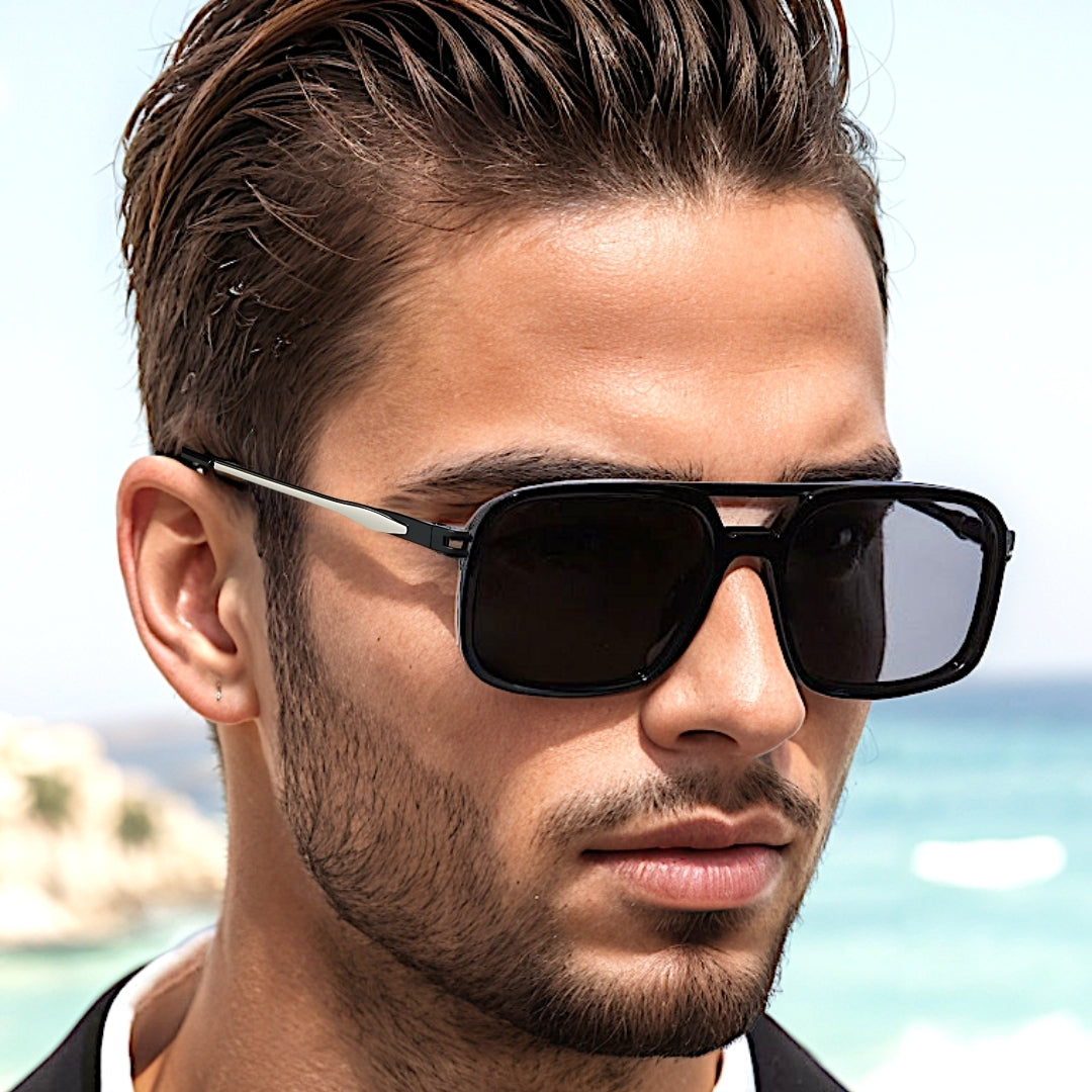 2169 Urban Eclipse-  Oversized Square - HD Polarised Sunglasses for Men - UV400 Protection, Stainless Steel Frame, Black Tinted