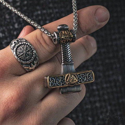 VIKING NORDIC HAMMER GOLD - Pure Titanium Steel Necklace with 24 inch Chain for Men & Boys