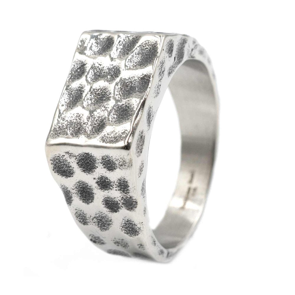 STERLING SILVER SQUARE HAMMERED RING - Silver Steel Ring - Pure Titanium Steel Ring for Men Size - 21