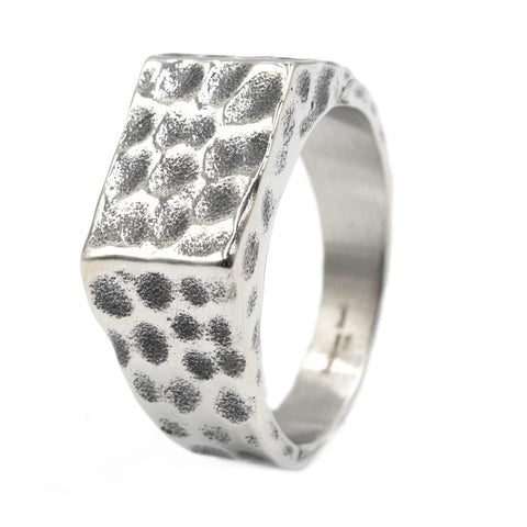 STERLING SILVER SQUARE HAMMERED RING - Silver Steel Ring - Pure Titanium Steel Ring for Men Size - 21