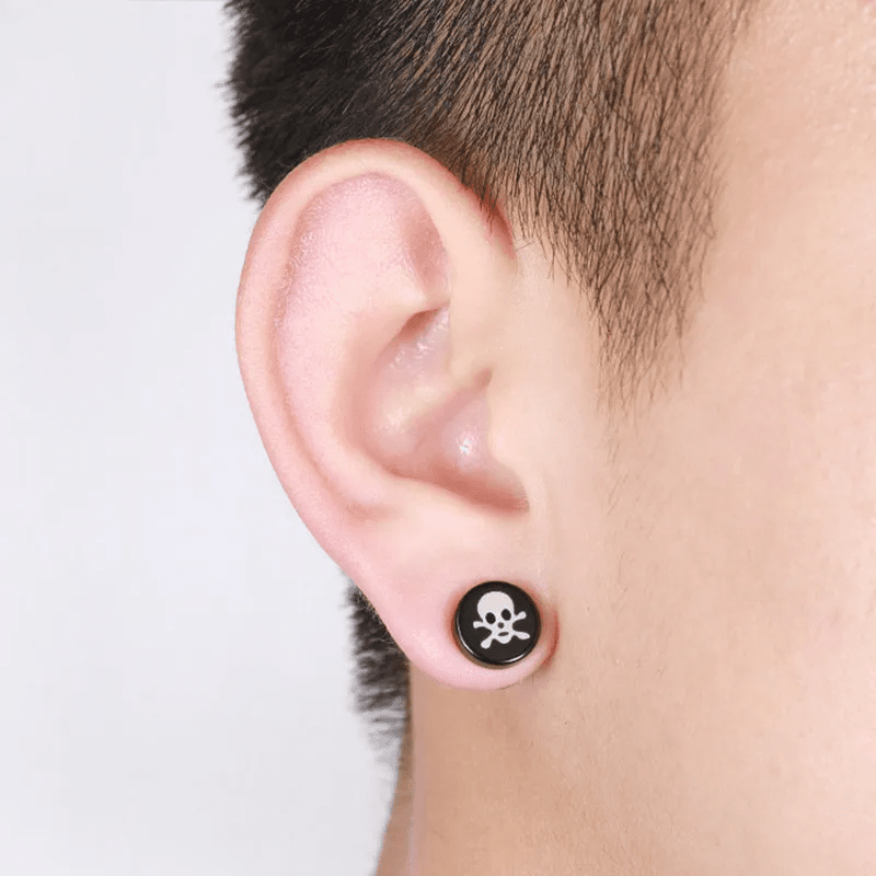 SKULLIX - Magnetic Non-Piercing Pure Titanium Steel Studs Earrings for Men & Boys