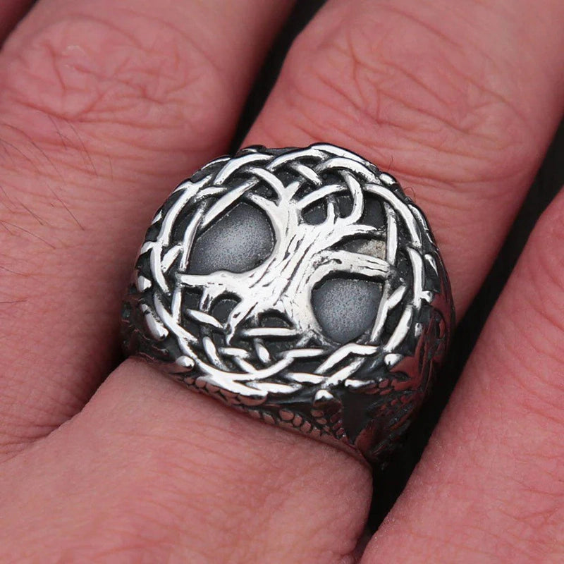 VIKING YGGDRASIL SILVER - Titanium Steel Ring for Men & Boys (Size : 22)