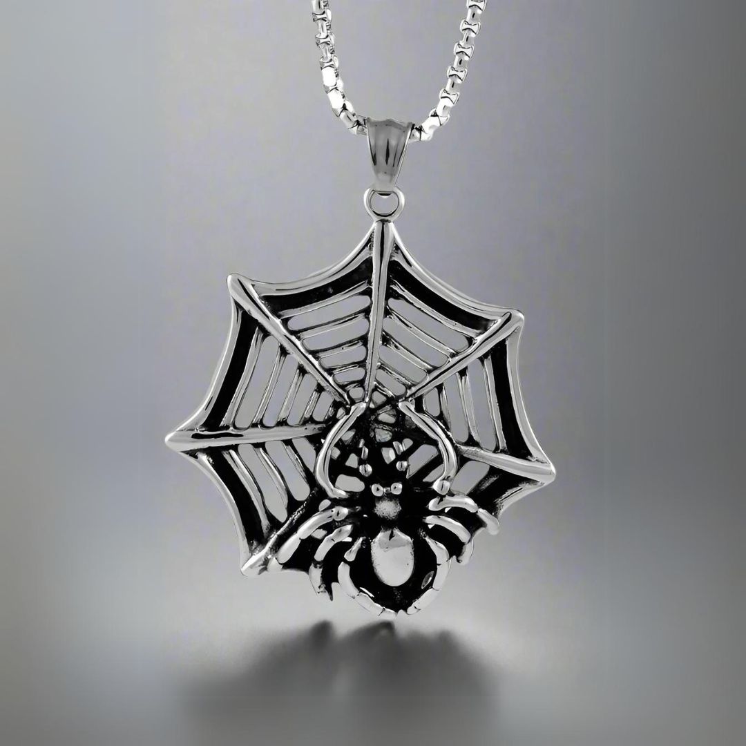 SPIDER NET - Pure Titanium Steel Pendant with 24inch Round Box Chain for Men & Boys