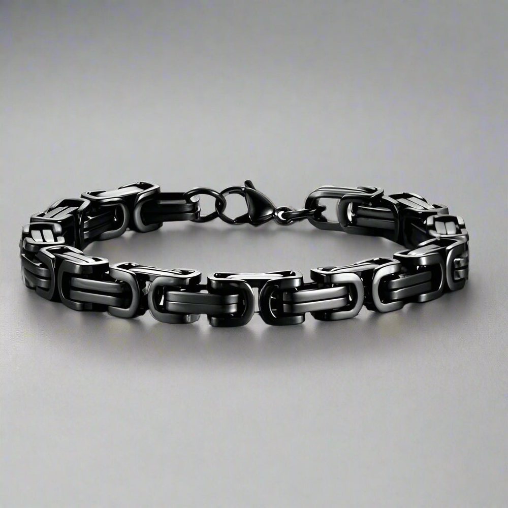 BLACK GOTHIC CHAIN BRACELET - 8mm Pure Black Titanium Steel Bracelet with Push Button Clasp for Men & Boy (8 inch)