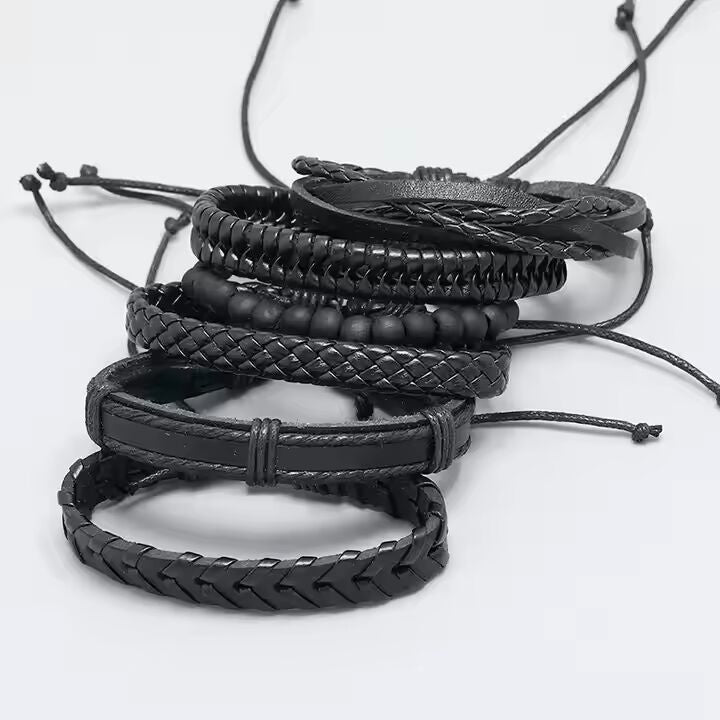 VENOM CUFF - Multi-layer Genuine Braided Leather Bracelet Set for Men & Boys (8 inch)