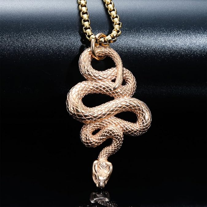 ROSE GOLD GUARDIAN SNAKE - Pure Titanium Steel Pendant with 24inch Round Box Chain for Men & Boys