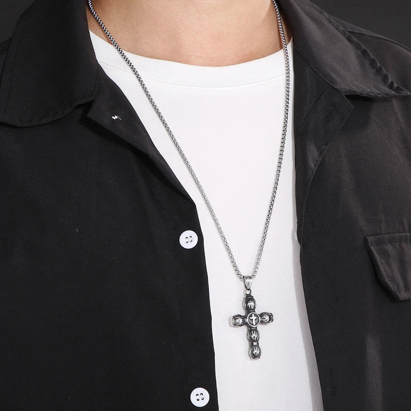 ALLMIGHTY CROSS (T) - Pure Titanium Steel Pendant with Stainless Steel 24inch Round Box Chain, European trending Style for Men & Boy