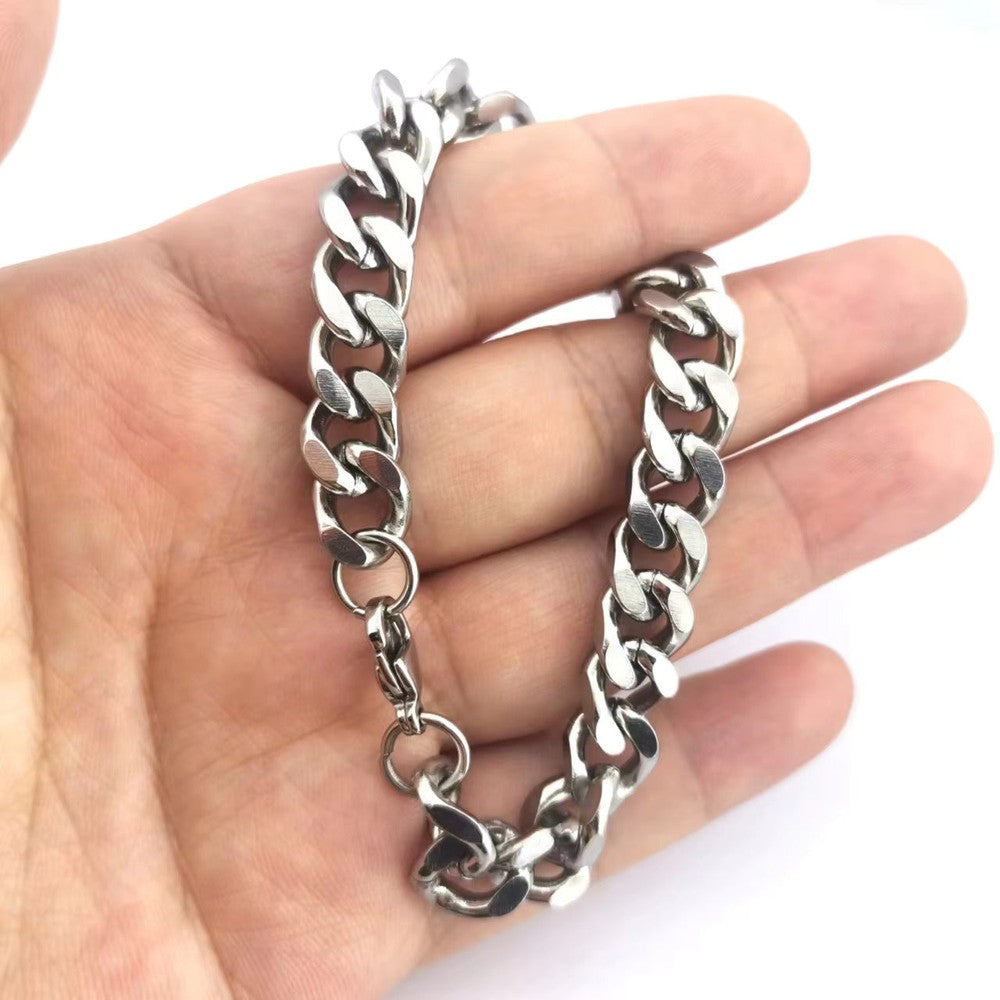 CLASSIC CURB CHAIN BRACELET - 10m Pure Titanium Steel Bracelet with Magnetic Buckle for Men & Boy (8 inch)