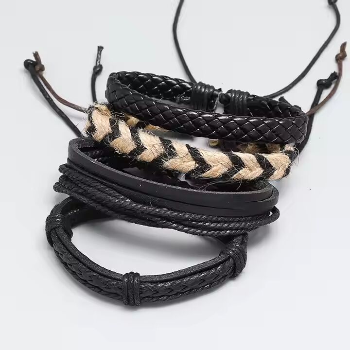 BEAST’S KNOT - 4 Pcs Genuine Braided Leather Bracelet Set for Men & Boys (8 inch)