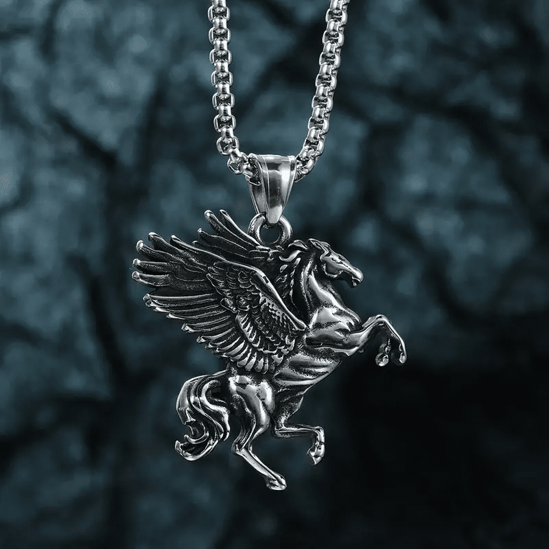 PEGASUS (T) - Pure Stainless Steel Pendant with Pure Stainless Steel 24inch Round Box Chain for Men, European trending Style for Men & Boy