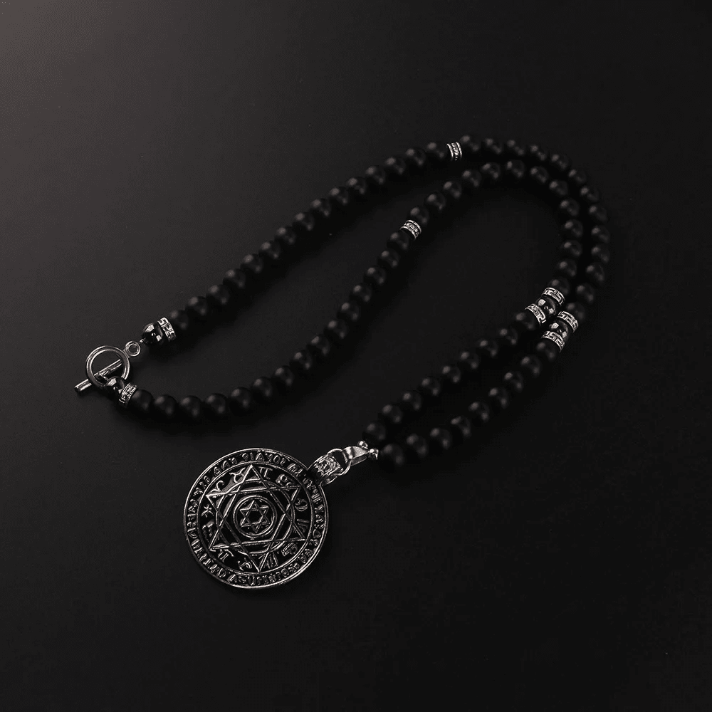 HEXAGRAM - 8mm Black Natural Onyx Beads Necklace for Men & Boys (24 inch)