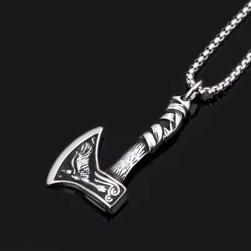 FOXY AXE  (T) - Pure Titanium Steel Pendant with Stainless Steel 24inch Round Box Chain, European trending Style for Men & Boy