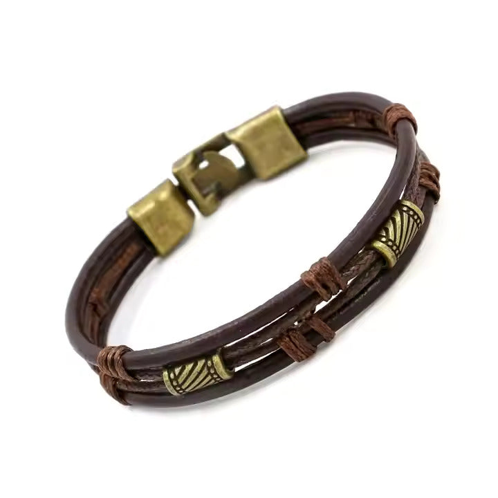 WANDERER’S CUFF - Vintage Brown Genuine Braided Leather Bracelet Set for Men & Boys (8 inch)