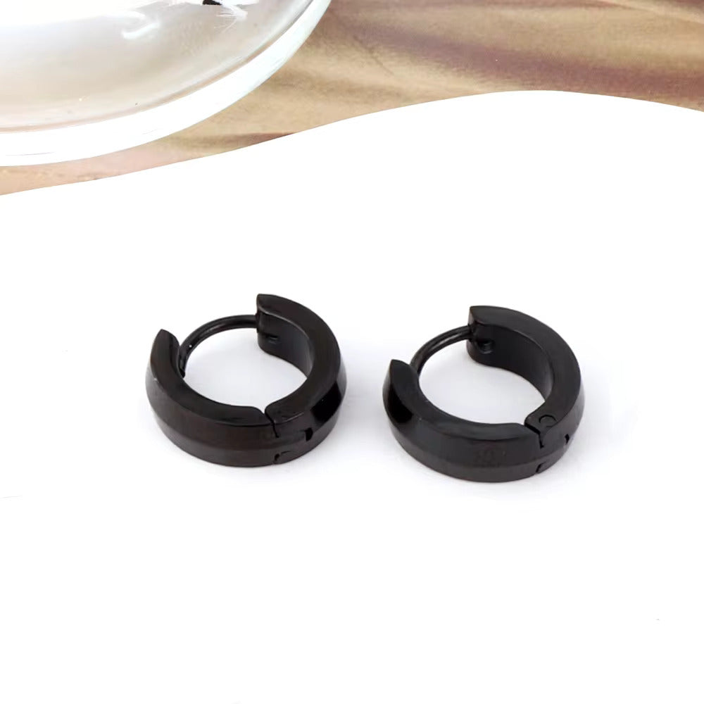 HUGGIE BLACK - Titanium Steel Stud Earrings for Men & Boys.