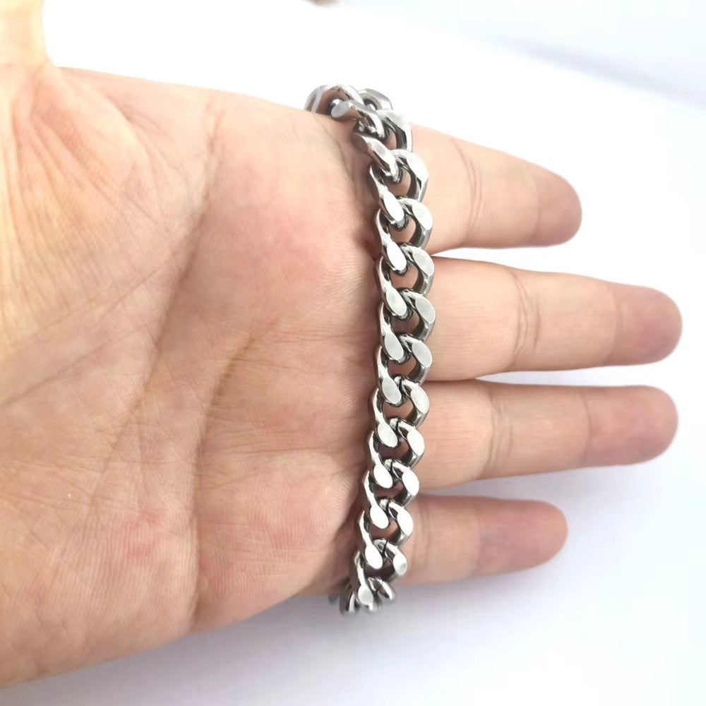 CLASSIC CURB CHAIN BRACELET - 10m Pure Titanium Steel Bracelet with Magnetic Buckle for Men & Boy (8 inch)