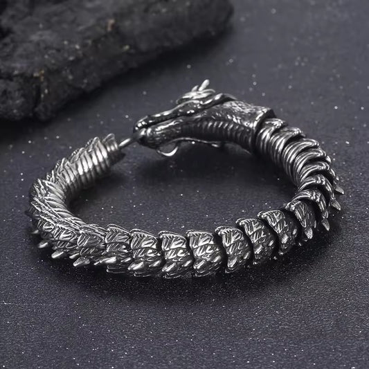 DRAGONHOOP - 13mm Pure Titanium Steel Bracelet, Bracelet with hook buckle for Men & Boy (8inch)