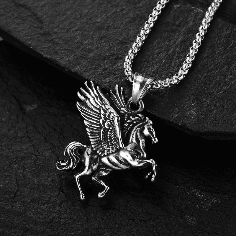 PEGASUS (T) - Pure Stainless Steel Pendant with Pure Stainless Steel 24inch Round Box Chain for Men, European trending Style for Men & Boy