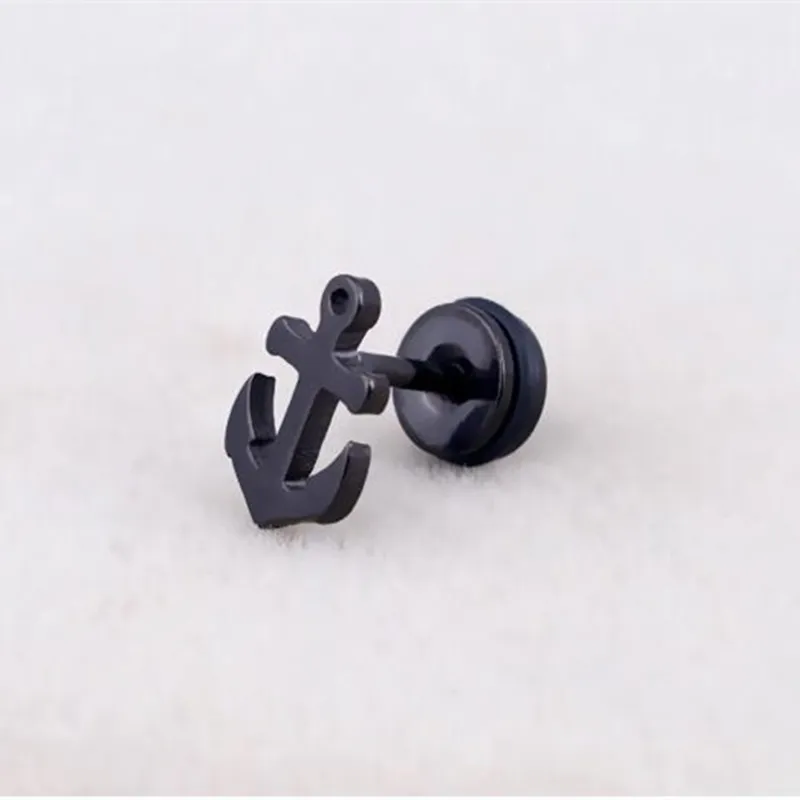 ANCLA ANCHOR BLACK - Pure Titanium Steel Piercing Ear Earrings for Men & Boys